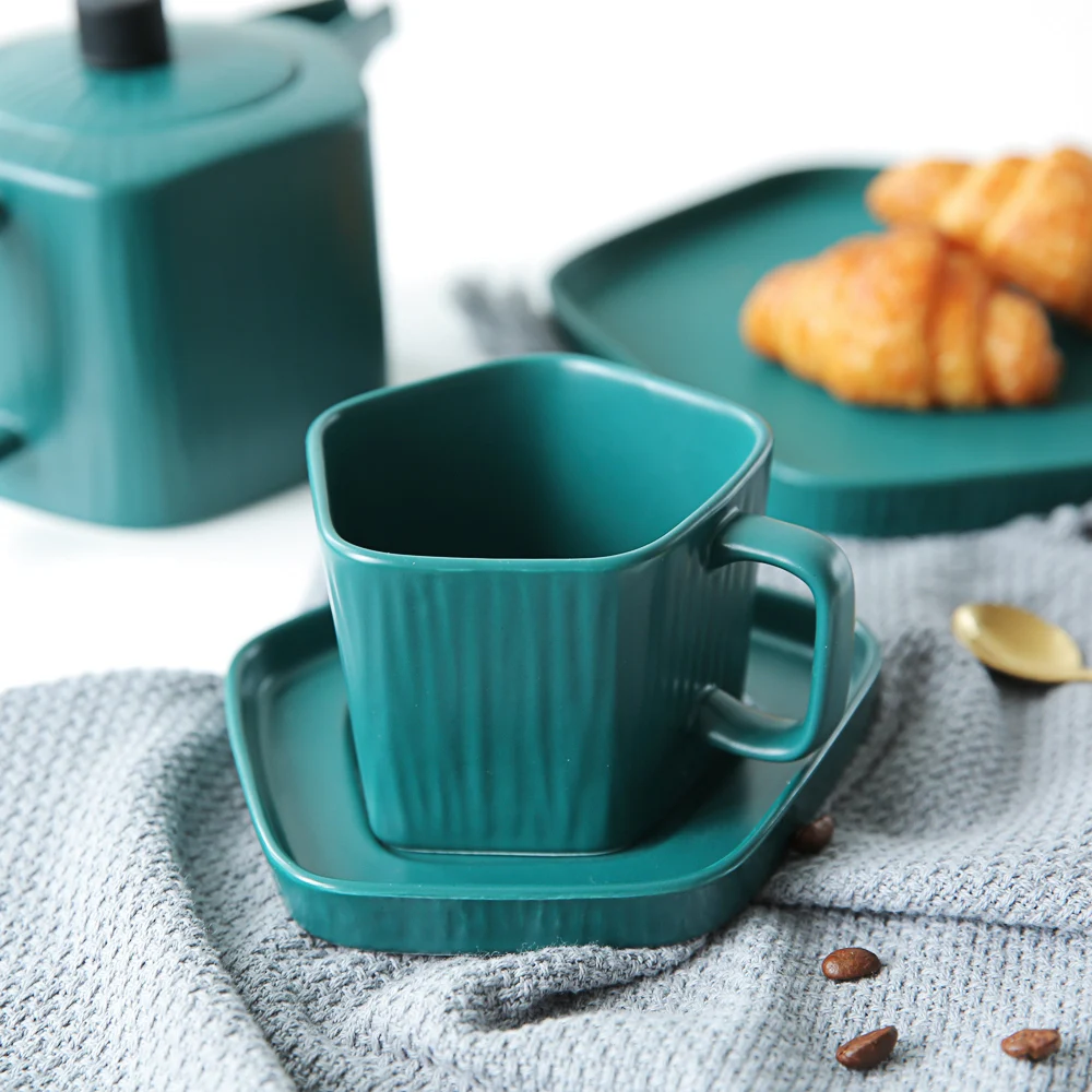 Простой керамический чайный сервиз в японском стиле черный зеленый белый синий