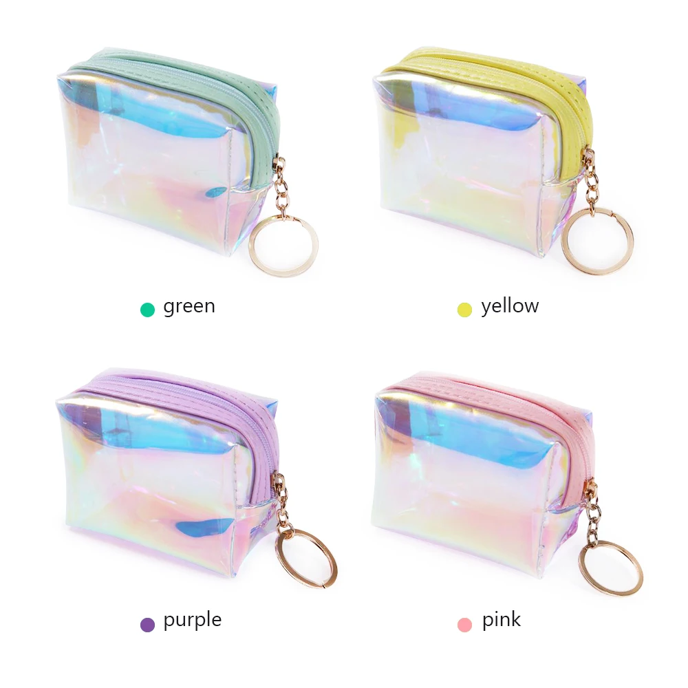 

Lanzon Laser Colorful Women Handbag PVC Mini Jelly Purse Translucent Zipper Coin Wallet Shining Pocket Pouch Key Card Holder Bag