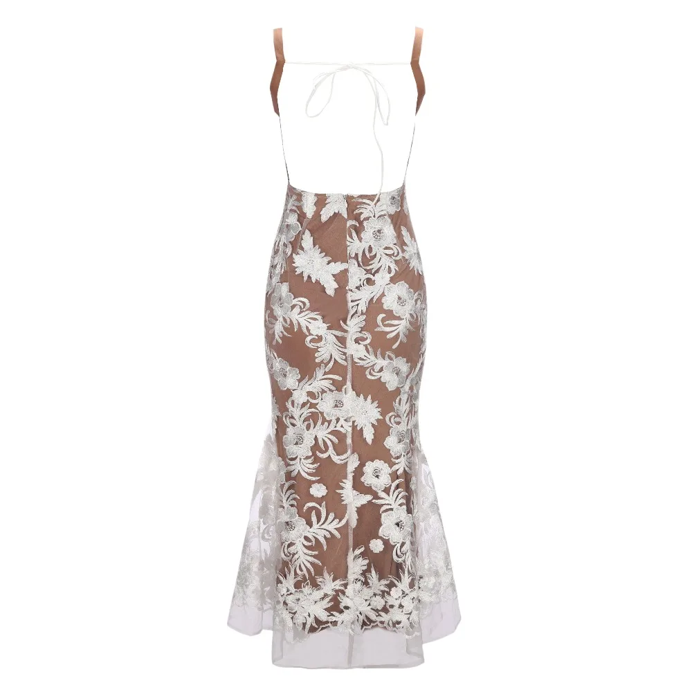 

Top Quality Women White Lace Trumpet Long Dress Cocktail Party Elegant Dress