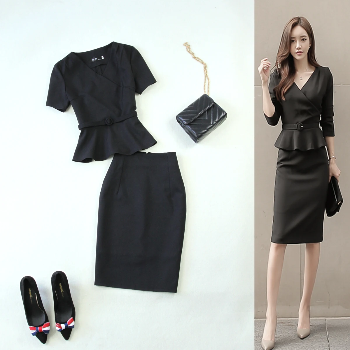 Комплект женский из двух предметов рубашка с коротким рукавом до локтя и поясом