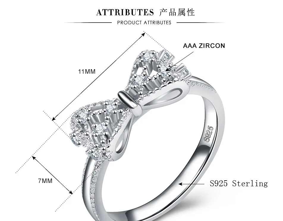 Сверкающие AAA 1.2ct циркония кристалл бантом дизайн 925 пробы серебряные Свадебные кольца для женщин Bijoux Мода Обручальное Кольцо
