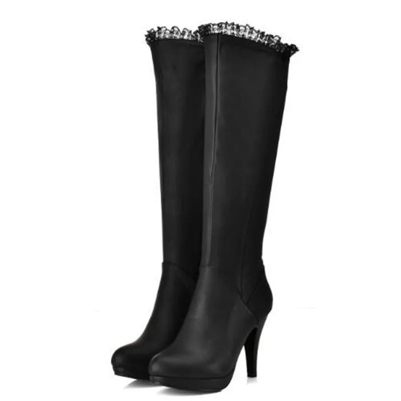 Women Boots Autumn and winter New style fashion black white Side zipper High-heeled Boots Lean leg High cylinder Chivalry boots