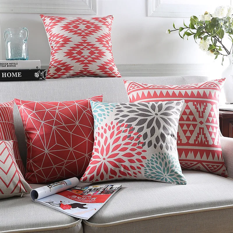 Modern Pillow Covers Geometric Throw Pillows Red Floral Cushion Cover Home Decor Bohemia Sofa Decorative Cases 45x45cm | Дом и сад