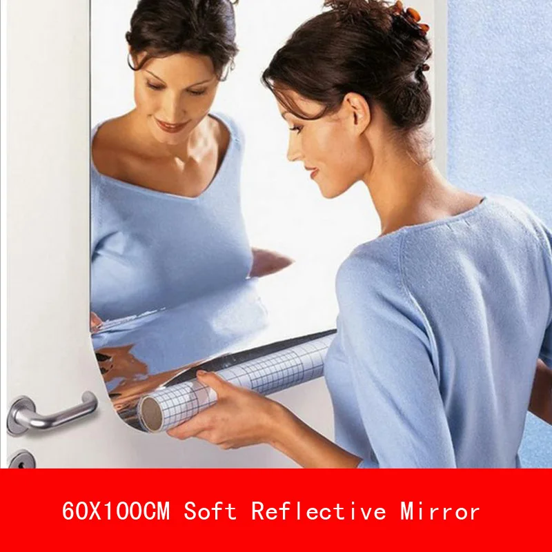 60*100CM thickness 0.2mm soft PET coating Chrome unbreak Reflective Mirror Like Decorative for Wall Shower Room bathroom | Обустройство