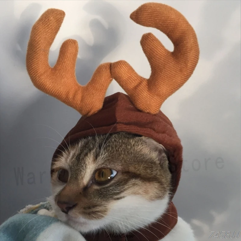 Pet Cat Кепка шляпа для собаки щенка Тедди котенка Рождественский олень рога костюм
