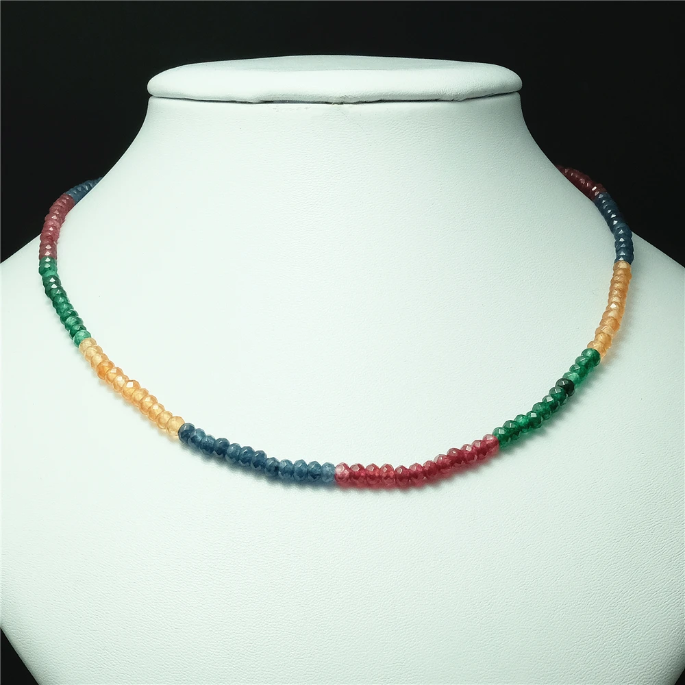 

Vintage Classic Natural Stone Jewelry Delicate Emeralds Rubies Sapphires Citrines Beaded Chain Choker Necklace 45cm