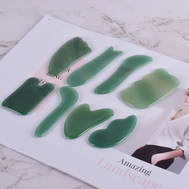 Массажный инструмент Gua Sha, натуральный камень авантюрин, китайский традиционный спа для лица, иглоукалывание, выскабливание, лечебный набор для ухода за здоровьем