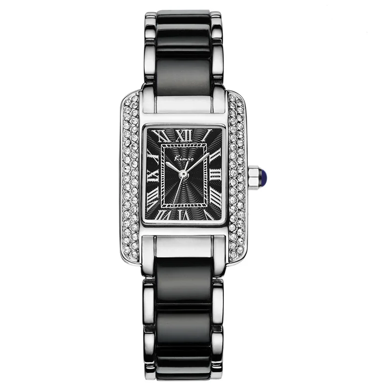 black watch Kimio женские кварцевые часы, модные синие квадратные часы с бриллиантовым браслетом, Брендовые Часы с имитацией керамики, студенческие водонепроницаемые наручные часы - Цвет: black watch