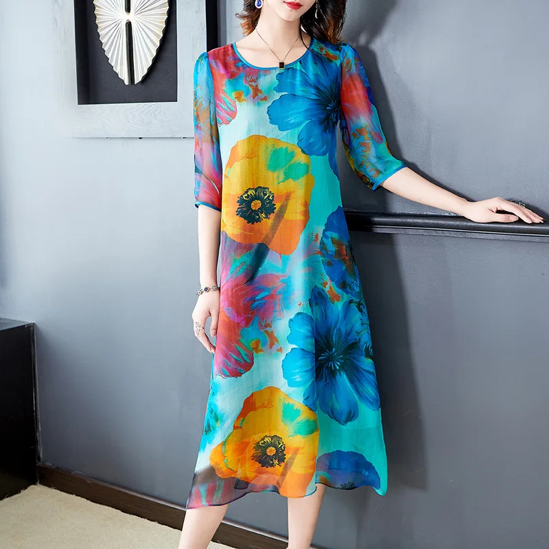 P93HT131 Новая мода весна и лето женская одежда плюс размер свободный принт средней