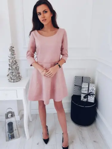 Women Sexy Dresses Casual Summer Pearl Solid Pink Three Quarter Sleeve Round Neck Party Evening Short Mini Dress | Женская одежда