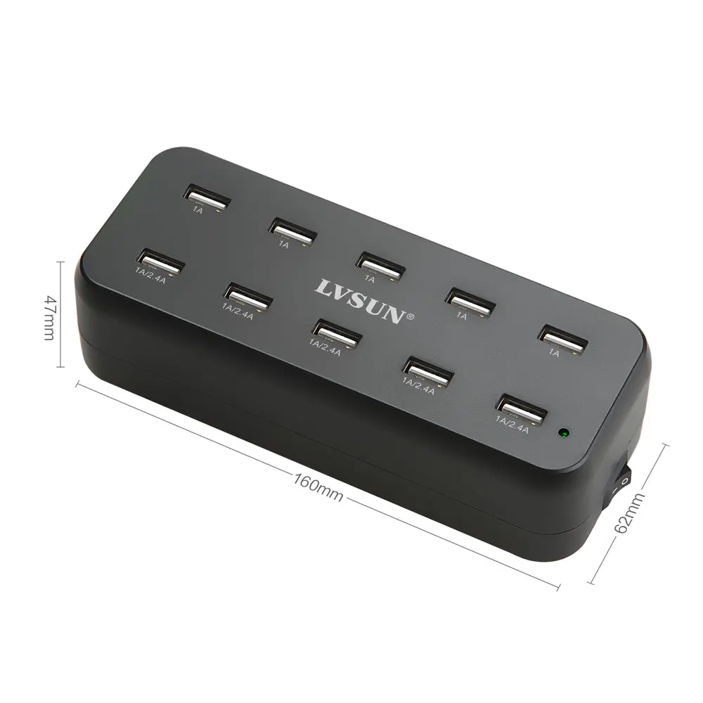 LVSUN 60 Вт 5 В 12А 10 портов USB зарядное устройство для зарядки Ipad iPhone 6S 6 4G 4S 5S samsung galaxy s5