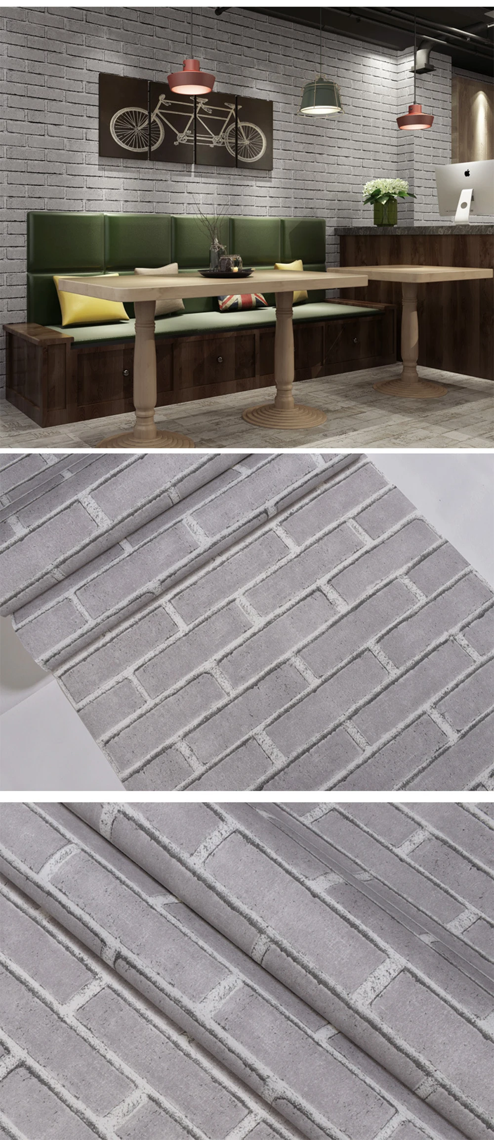 100*60cm Rustic Vintage 3D Faux Brick Wallpaper Roll Vinyl PVC Retro Industrial Loft Wall Paper Red Wallpapers for Living Room