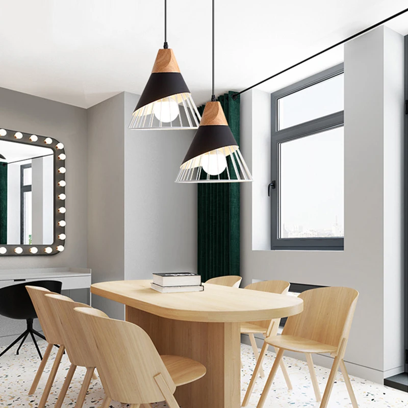 Деревянный металлический светодиодный подвесной светильник E27 для спальни