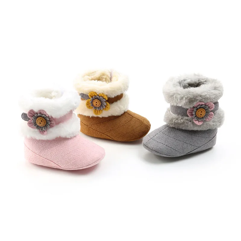 

2020 Brand New Newborn Infant Baby Girls Winter Warm Casual Boots Flowers Fur Mid-Calf Length Slip-On Furry Baby Shoes 0-18M
