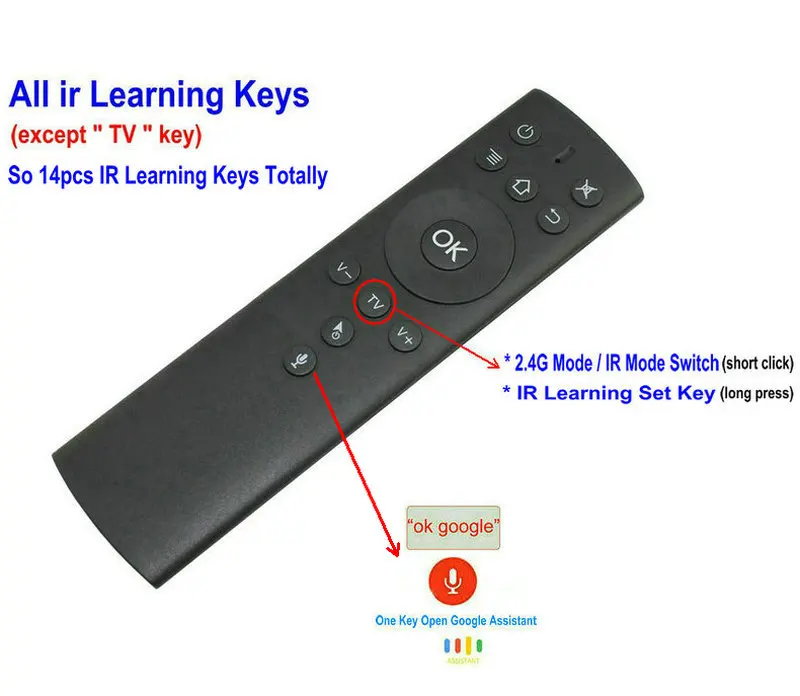 Оптовая продажа 6 шт./лот гироскоп Fly Air Mouse T1M 14 ИК обучающий микрофон google assistant voice
