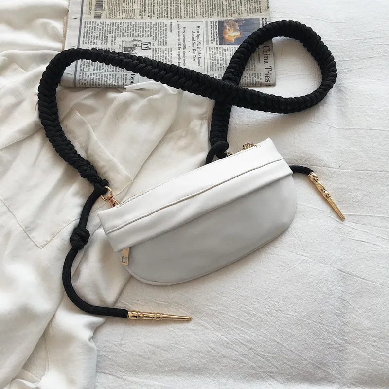 White Waist Bag Поясная Сумка женская модная плетеная ткань пояс Дамская нагрудная сумка роскошная сумка из искусственной кожи поясная сумка Женская дорожная винтажная поясная сумка карман - Цвет: White Waist Bag