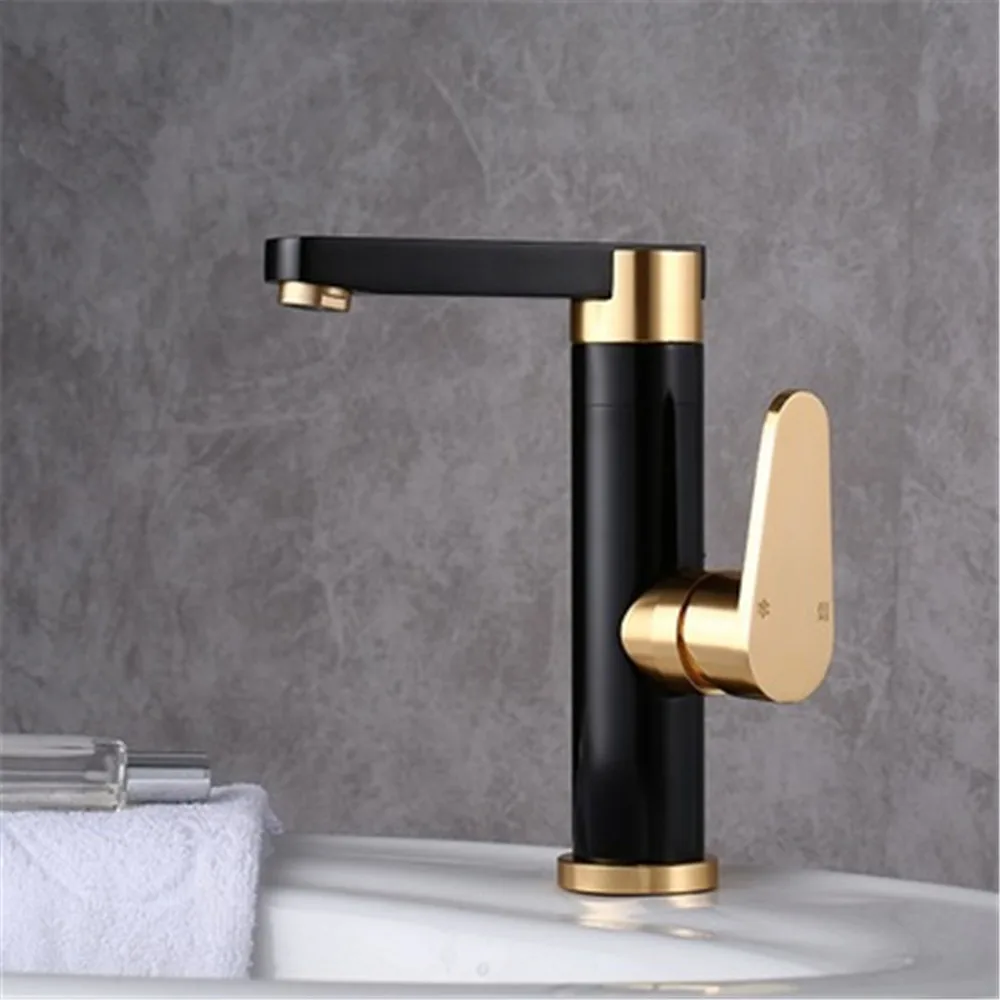 

Bathroom Basin Deck Mount Faucet Golden+Black Painting Space Aluminium Metal Materials Single Handle Deck Mounted Mixer Faucet