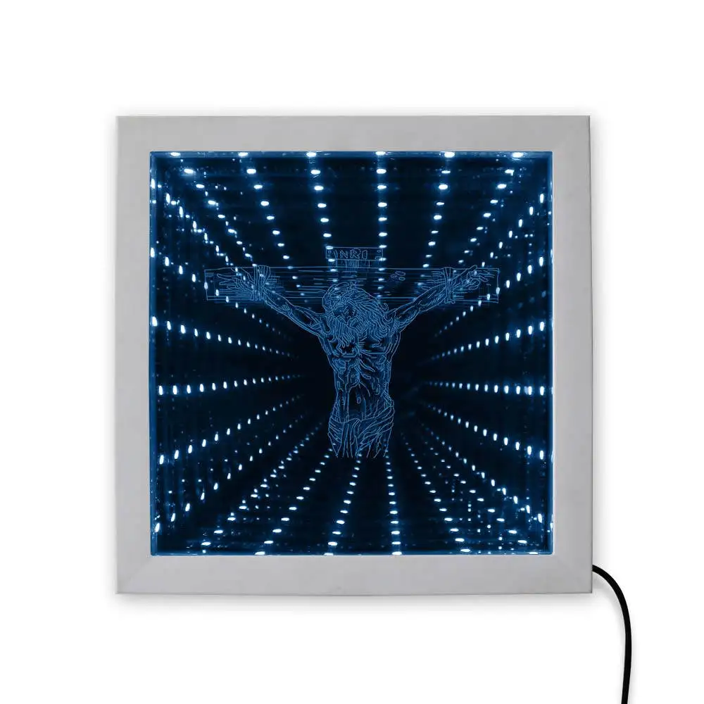 Крест Иисуса 3D светодиодный бесконечность зеркало настенное искусство картина деревянная рамка Иисуса Христос распятие дизайн Кристиан великолепное освещение подарок