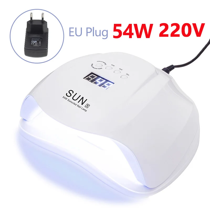DCOVOR SUN X 54 Вт Сушилка для ногтей УФ-светодиодный светильник с ЖК-дисплеем 36 светодиодный s сушилка лампа для отверждения гель-лака автоматическое распознавание ногтей Маникюрный Инструмент - Цвет: 54W EU PLUG
