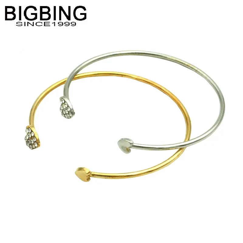BIGBING ювелирные изделия Модный золотой серебряный цвет кристалл сердце манжета