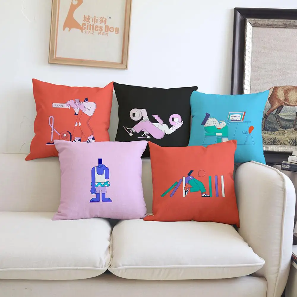 

geometric illustration cushion cover Pillow linen Minimalist color scheme Home sofa Decoration cushions covers Pillowcase
