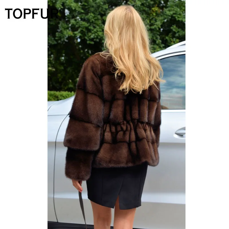 TOPFUR, новинка, модное короткое зимнее женское пальто, пальто из натурального меха для женщин, натуральный мех норки, верхняя одежда и пальто, черные Базовые Куртки
