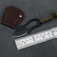 hot selling stainless steel edc mini straight knife outdoor self defense field survival portable knife belt leather case