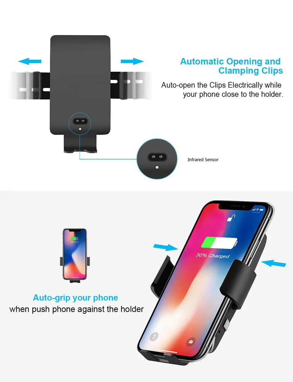 10 Вт Qi автомобильное беспроводное зарядное устройство для iPhone X Xiaomi samsung 9 автоматическое зажимное Быстрое беспроводное зарядное устройство Автомобильный держатель для телефона Беспроводное зарядное устройство