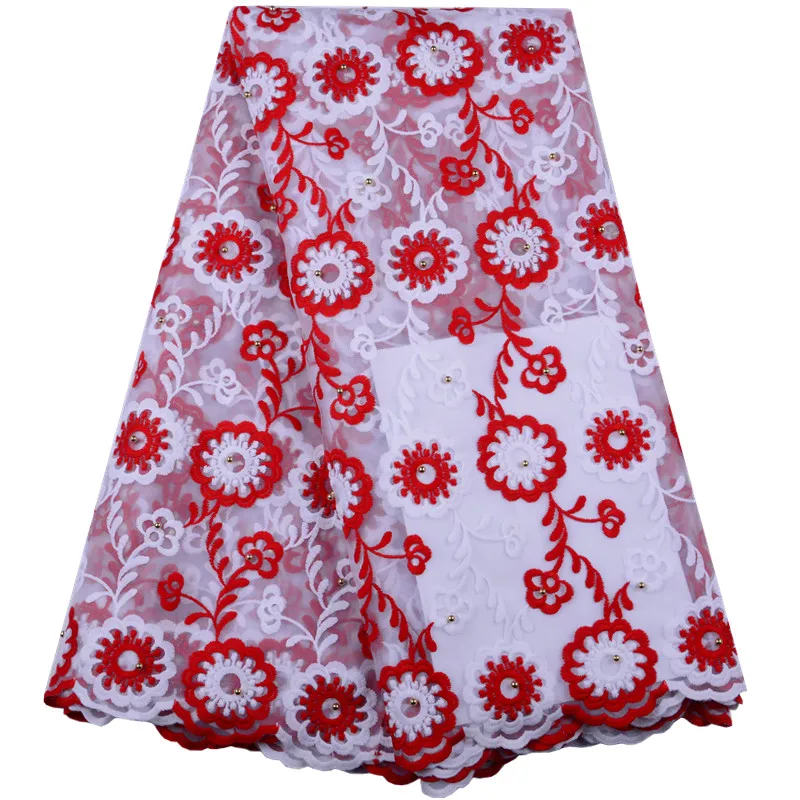 Новый стиль африканская кружевная ткань с бусинами Высококачественная