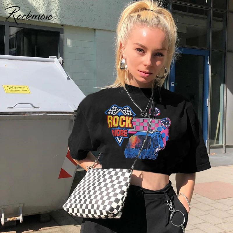 Rockmore 100% хлопок черная футболка для женщин короткий рукав повседневная с принтом