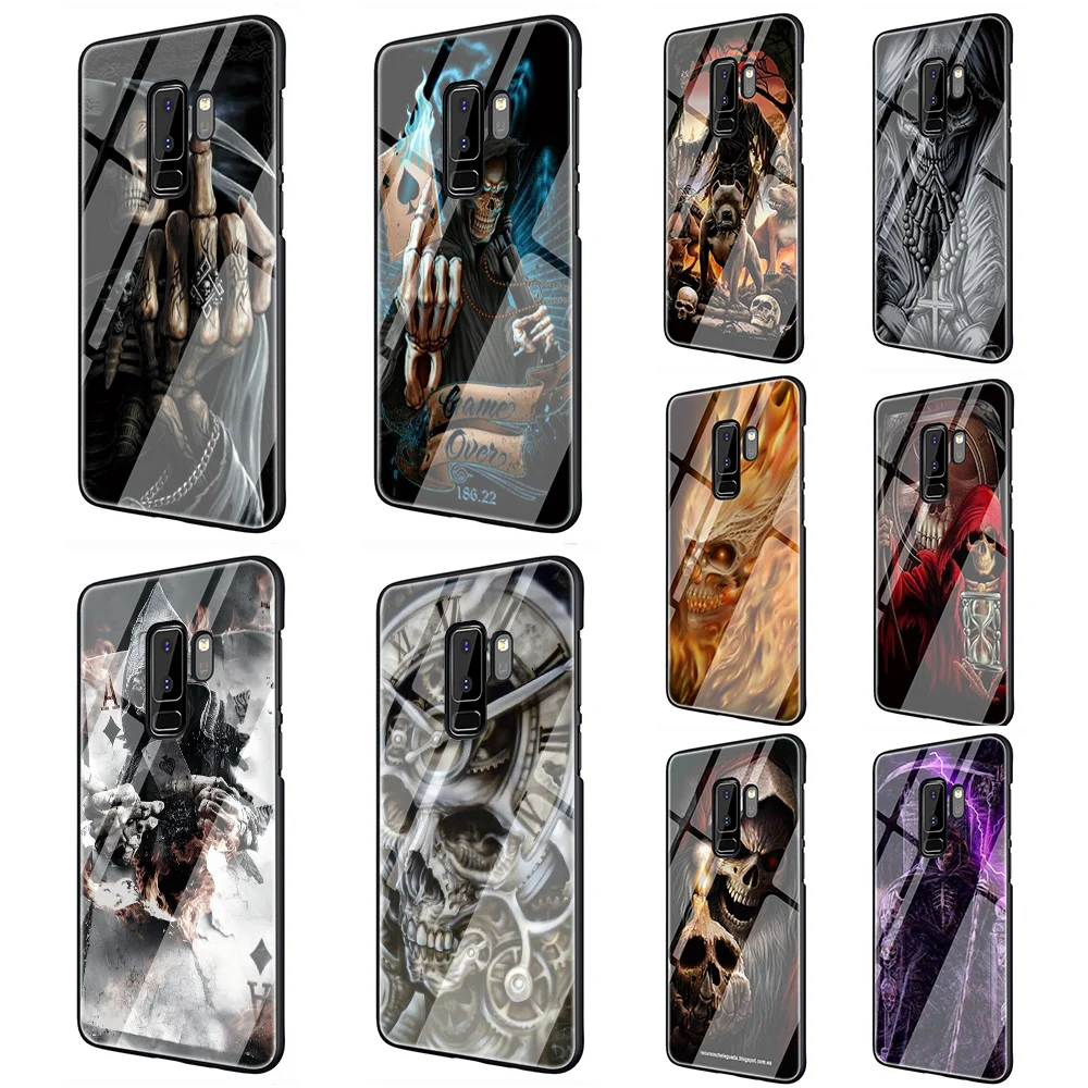 Grim reaper Череп Скелет чехол из закаленного стекла для телефона Samsung Galaxy S7 Edge S8 S9 S10 Note