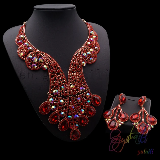 Yulaili красивое ожерелье с большим кристаллом серьги бесплатная доставка