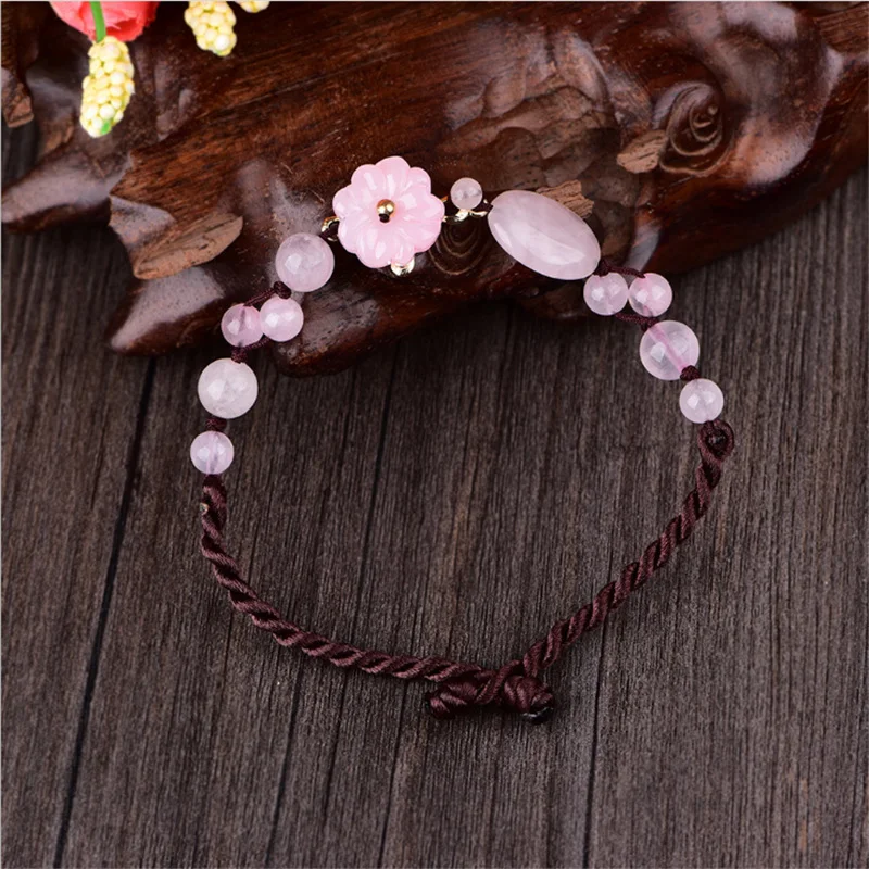 Yanting Ethnic Women Anklets Powder Crystal Stone Romantic Sweet Pink Foot Jewelry Glass Glazed Flower Gifts For Girl Female 010 | Украшения