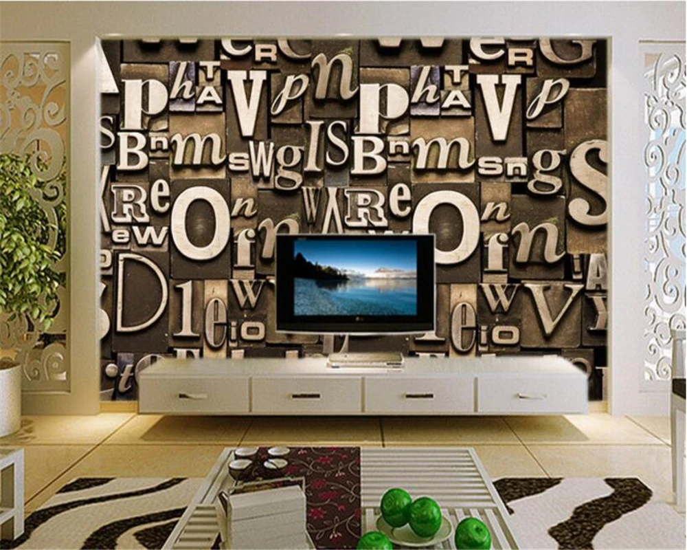 beibehang Hotel Cafe Background Decorative Wallpaper Retro Style English Letter Relief Living Room TV Wall mural 3D - купить по