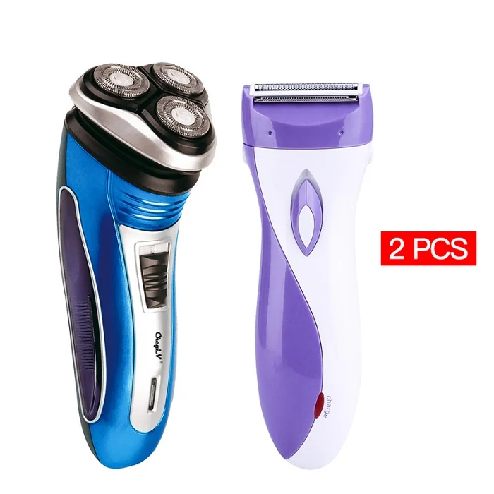 Blue Purple Перезаряжаемая электробритва 3D с тройным плавающим лезвием, бритвенные бритвы+ моющаяся Женская бритва для лица и тела, удаление волос - Цвет: Blue Purple