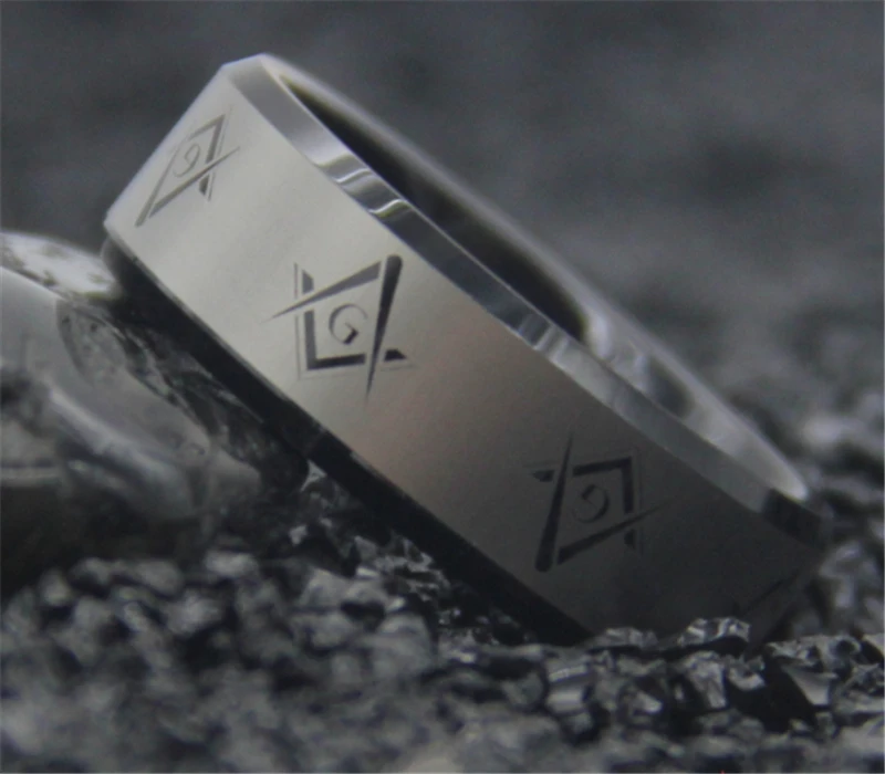 

Free Shipping YGK JEWELRY Hot Sales Comfort fit 8MM Black Bevel Masonic Master New Men's Tungsten Wedding Ring