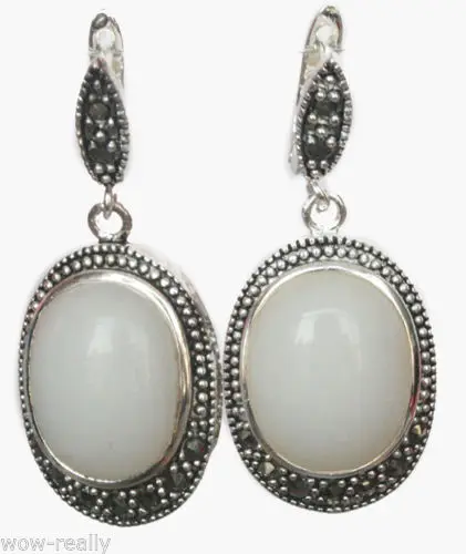 Fashion 925 Sterling A White Shell Inlay Marcasite Earrings AA1013 | Stud