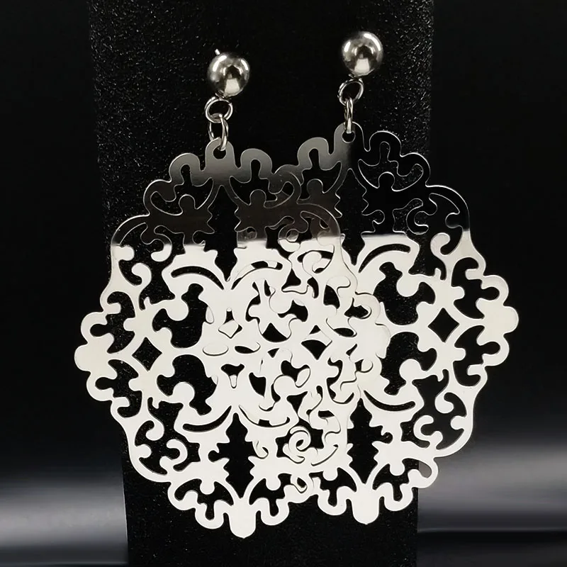 Новые большие висячие серьги из нержавеющей стали для женщин полые цветочные