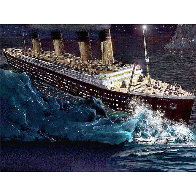 Round Diamond Drill Full Cross Stitch Titanic Tanker Rhinestone Embroidery Decoration In Mosaic | Дом и сад