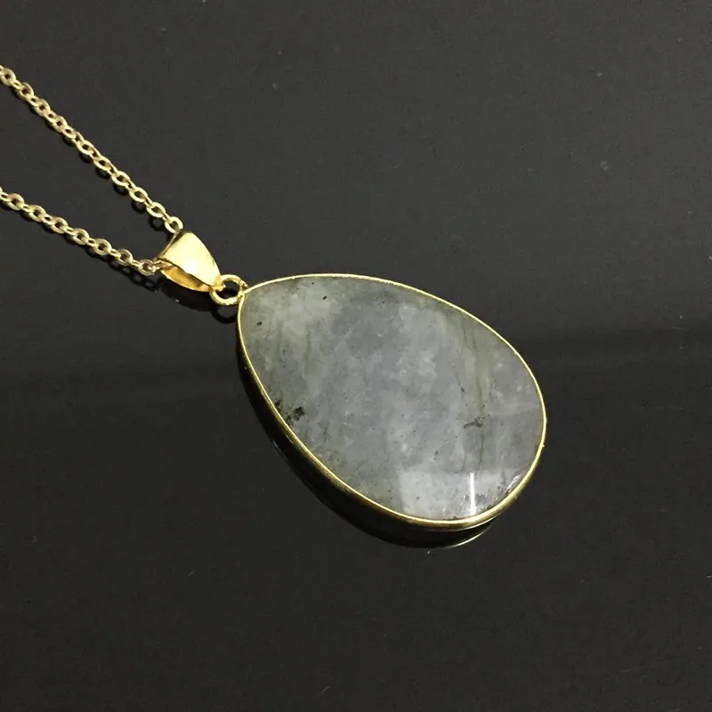 water drop 33x19x7mm Ретро геометрический камень «reiki» Ожерелья золотой цвет цепи Исцеление натуральный Лабрадорит Капля воды Меч Подвески из лунного камня ожерелья - Окраска металла: water drop 33x19x7mm