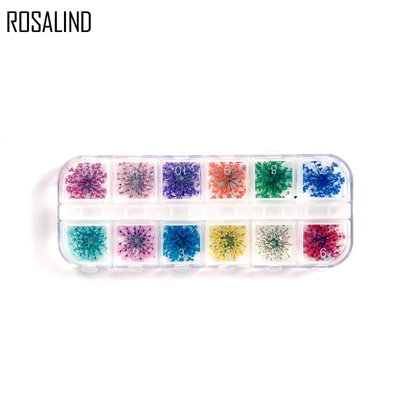 ROSALIND 12 цветов/коробка для нейл-арта натуральные сухие цветы набор Гель-лак