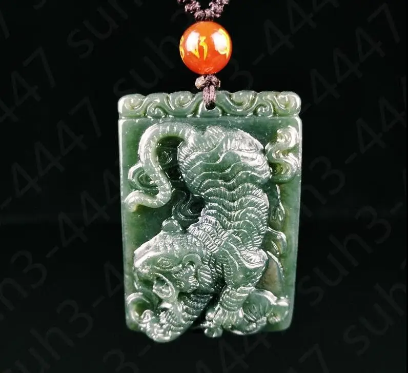 Красивый природный Хотан нефрита Тигр кулон Цепочки и ожерелья Модные