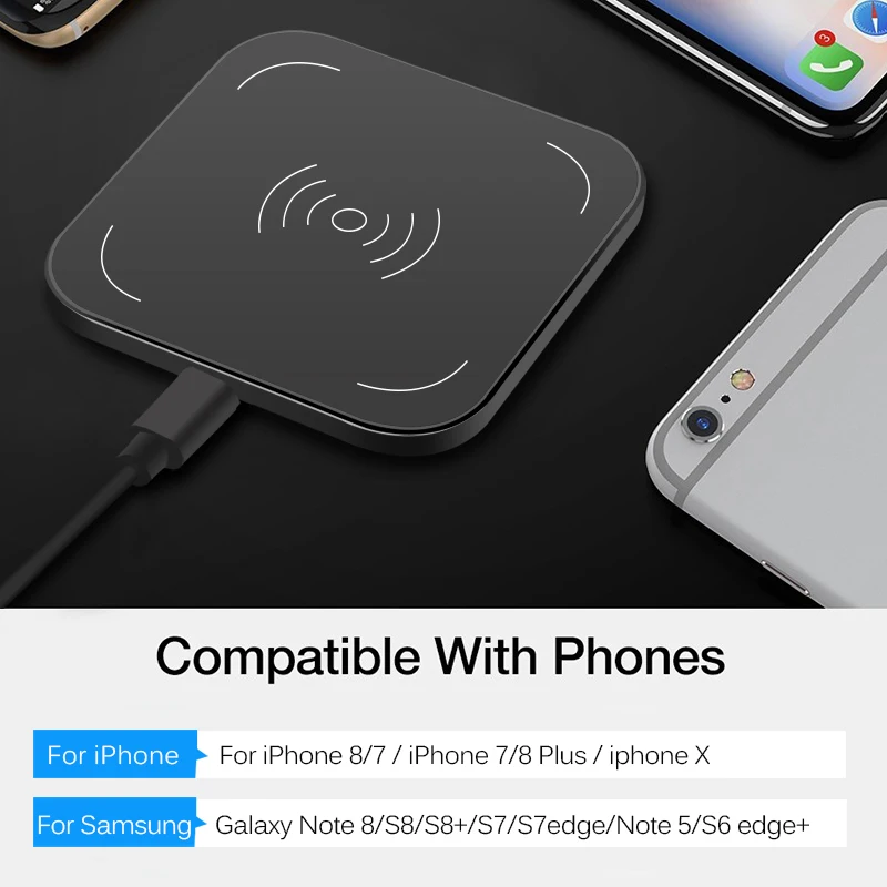 CinkeyPro Wireless Charger Charging Pad for iPhone 8 10 X Samsung S7 S8 5V/1A Adapter Charge Mobile Phone QI Device Universal | Мобильные