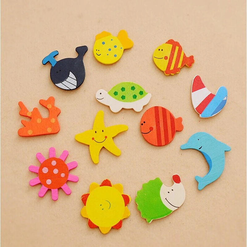 12 шт./компл. мультяшный магнит на холодильник с животным милый деревянный стикер