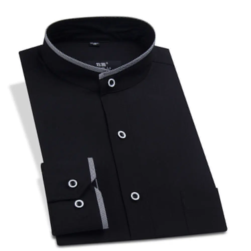 Мужская рубашка с воротником стойкой ORINERY Однотонная длинным рукавом весна