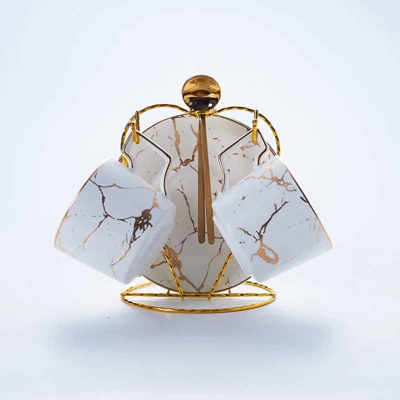 White 2Cups n Holder Мрамор Керамика Кофе чашка с блюдцем ложка 200 мл Nordic Чай чашки Матовый фарфор Чай расширенный набор Чай чашка кафе эспрессо чашка - Цвет: White 2Cups n Holder