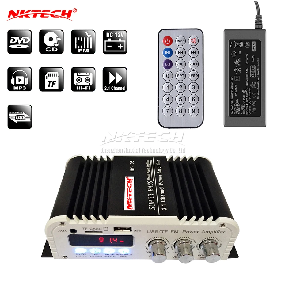 Автомобильный усилитель мощности NKTECH цифровой аудиоплеер 2 1 канала 45 Вт 2x20 Hi-Fi