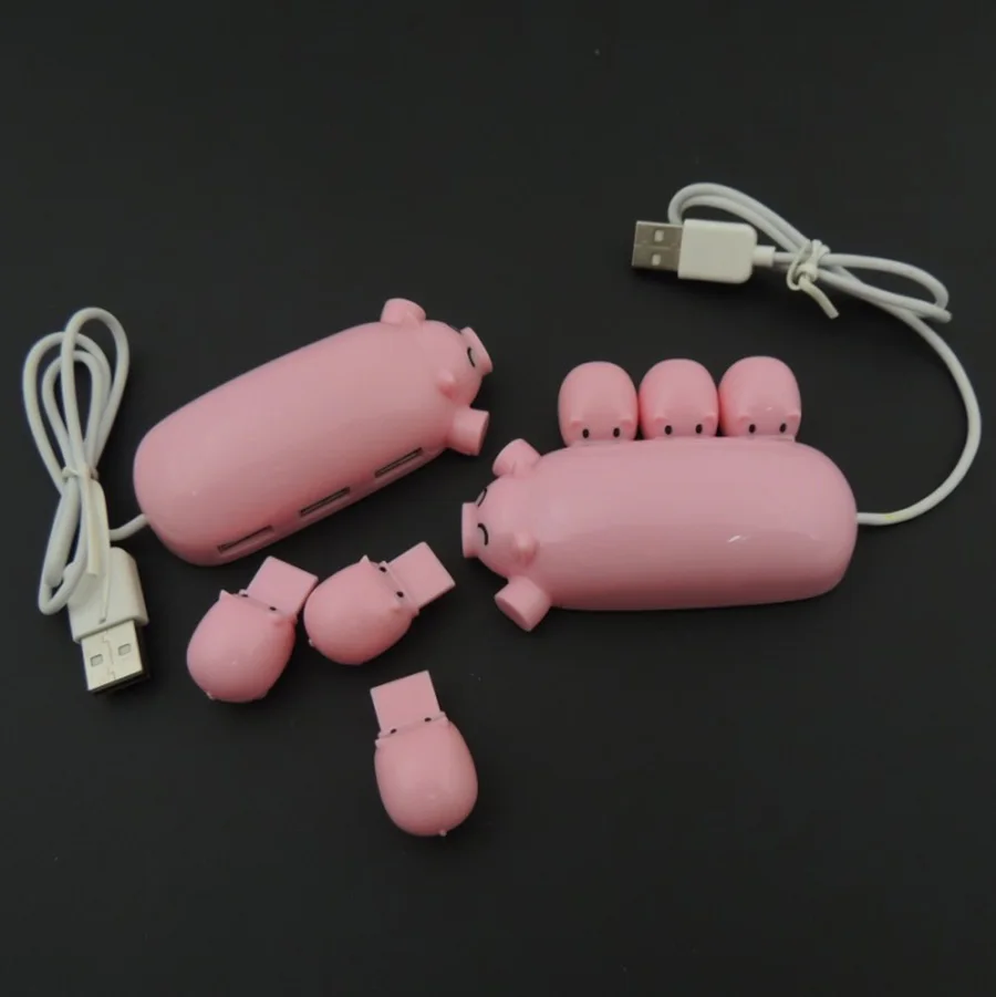 МИЛЫЙ Розовый Мини Мультфильм Свинья USB Hub Один перетащить три HUB Компьютер