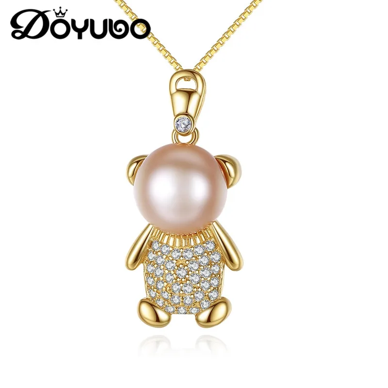 

Ожерелье DOYUBO с подвеской в виде медведя из серебра пробы с кубическим цирконием золотого цвета, ювелирные изделия с полукруглой пресноводн...