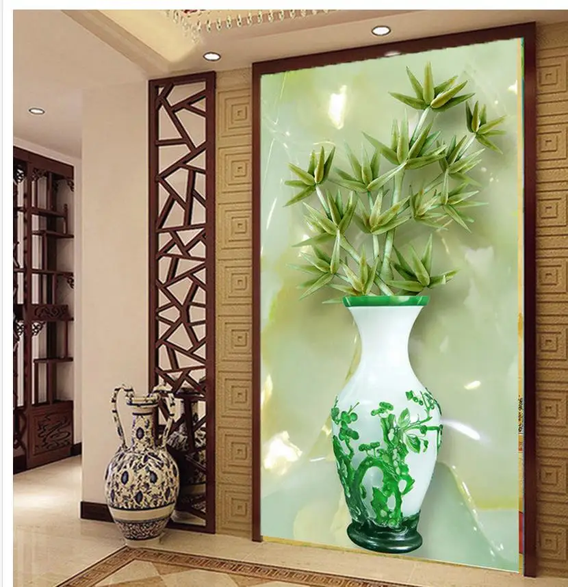 3d настенные фрески Нефритовая резьба бамбуковая ваза вход фон настенная картина